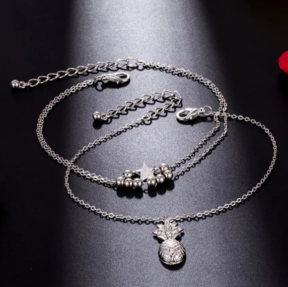 Pineapple Crystals and Beads 2 Piece Anklet - Picture 2 of 6